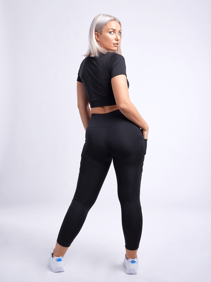 High-Waisted Criss-Cross Training Leggings with Hip Pockets