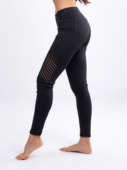 High-Waisted Pilates Leggings with Side Pockets & Mesh Panels