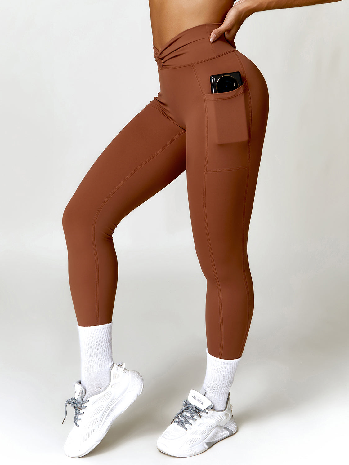 Twisted High Waist Active Pants with Pockets