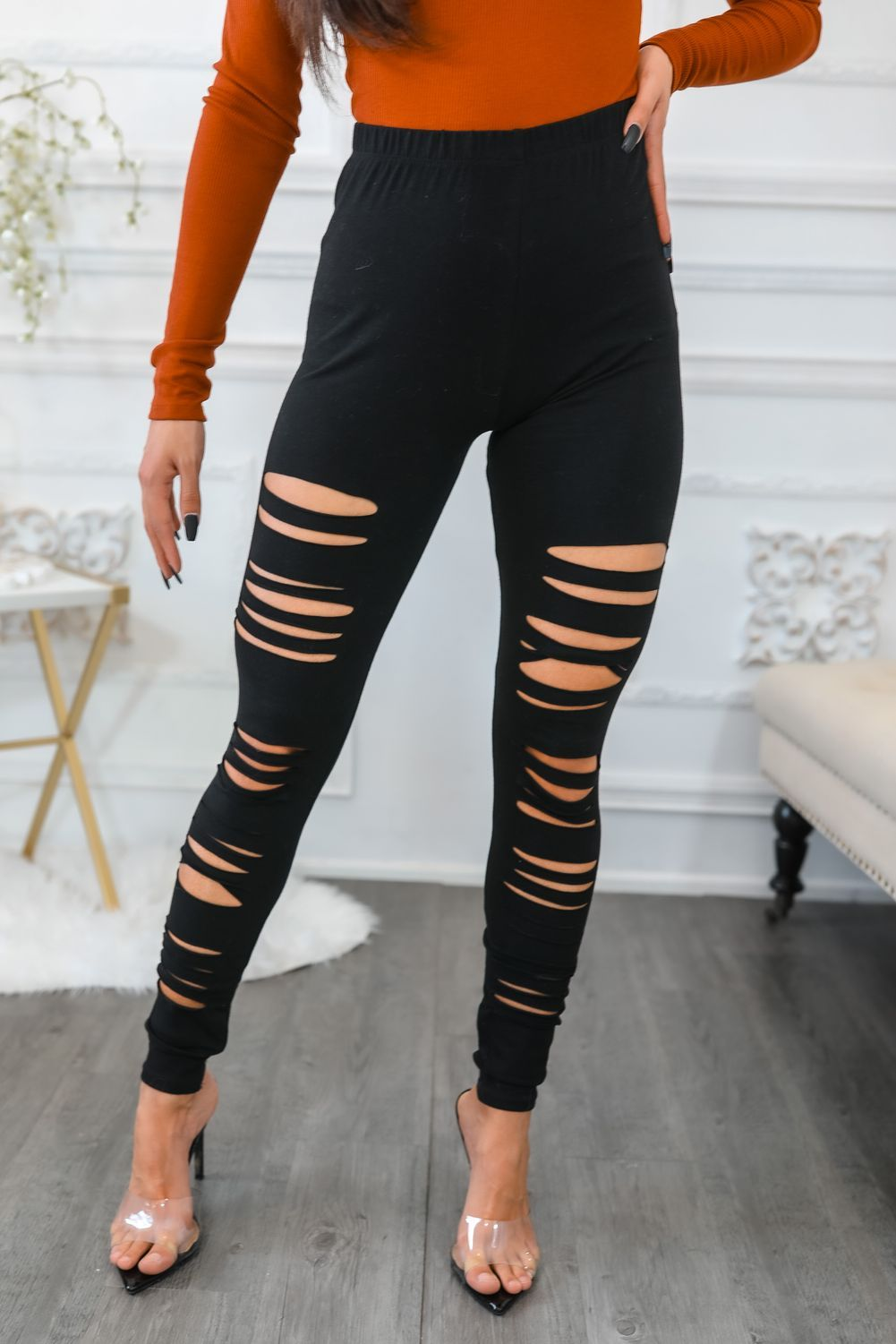 Code Shred Cut Out Destroyed Leggings