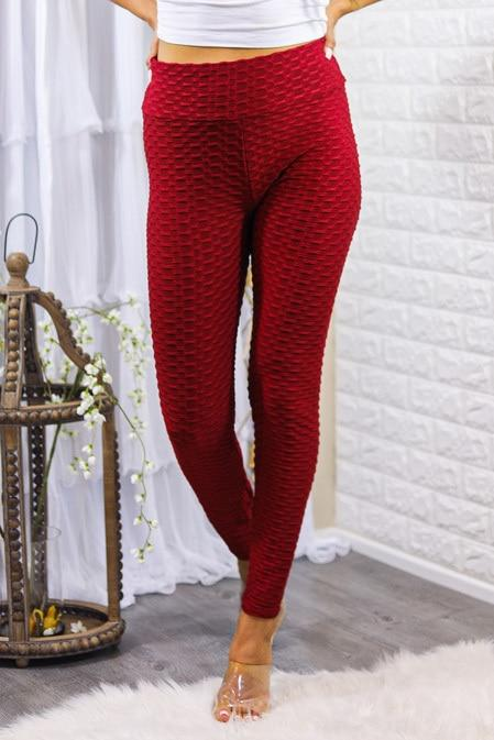 Kylie Scrunch Butt Anti Cellulite Honeycomb Texture Leggings Burgundy