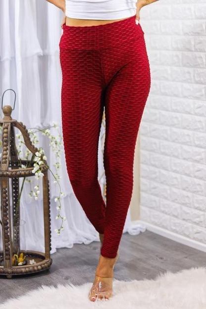 Kylie Scrunch Butt Anti Cellulite Honeycomb Texture Leggings Burgundy