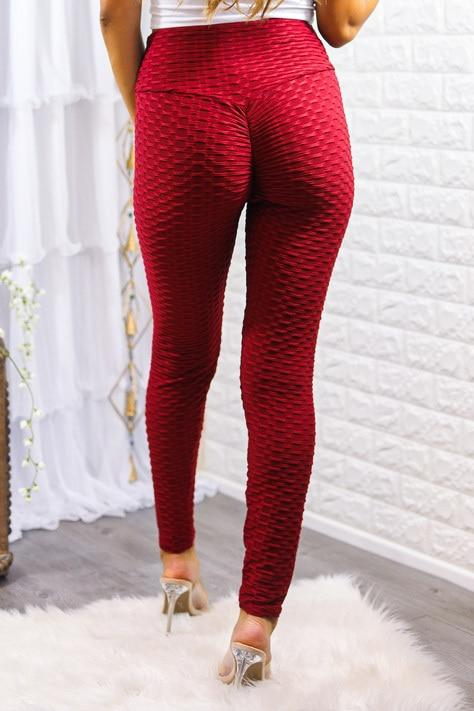 Kylie Scrunch Butt Anti Cellulite Honeycomb Texture Leggings Burgundy