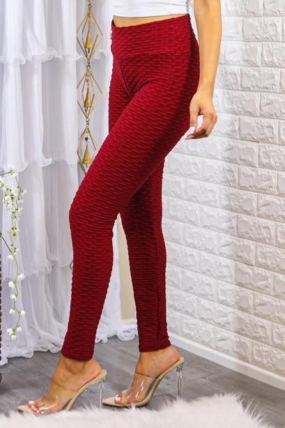 Kylie Scrunch Butt Anti Cellulite Honeycomb Texture Leggings Burgundy