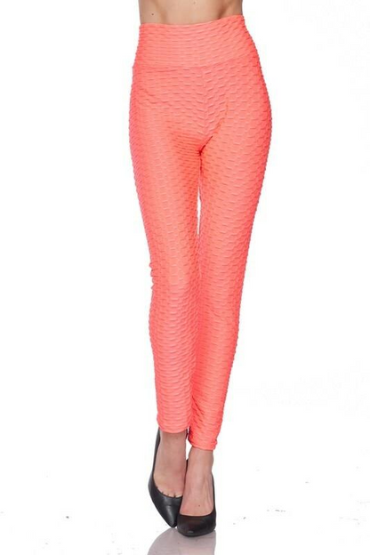 Kylie Scrunch Butt Anti Cellulite Honeycomb Texture Leggings Neon Coral