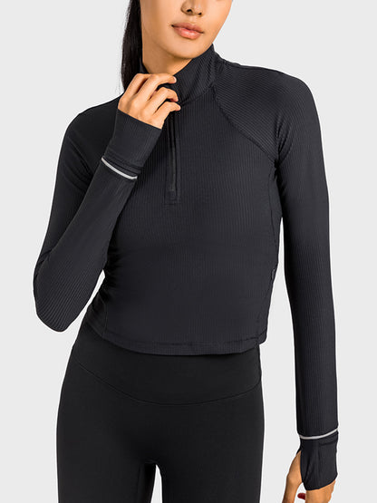 Mock Neck Half Zip Long Sleeve Sport Top