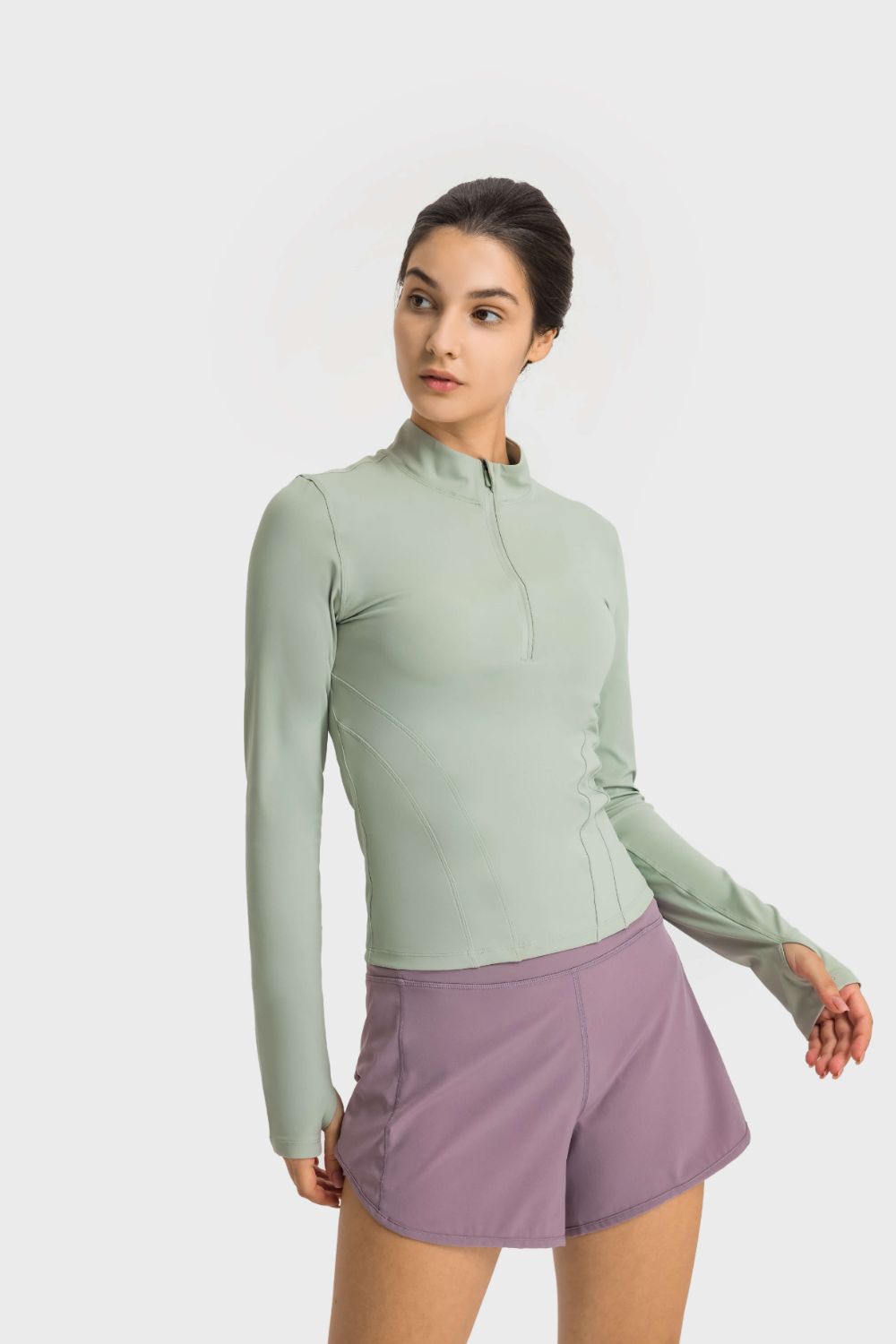 Half Zip Thumbhole Sleeve Sports Top