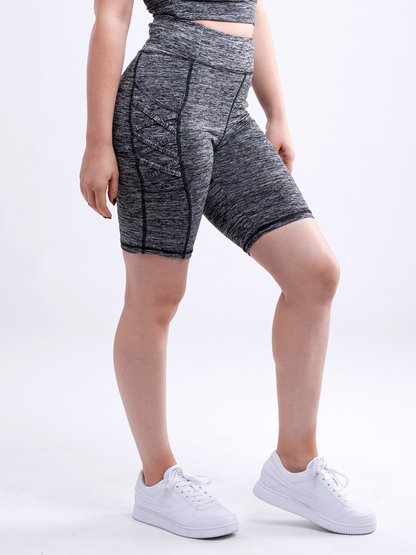 High-Waisted Workout Shorts with Pockets & Criss Cross Design