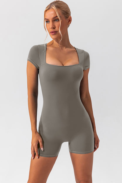 Square Neck Cap Sleeve Active Romper