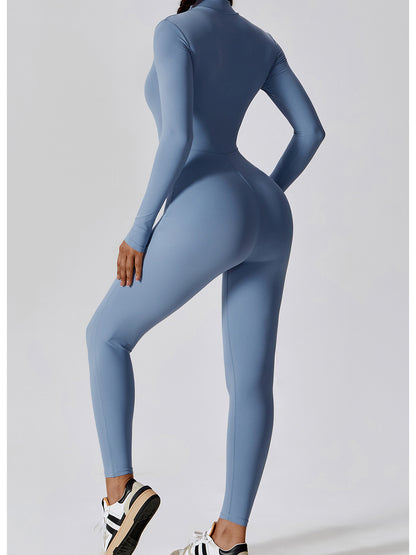 Zip Up Mock Neck Long Sleeve Jumpsuit