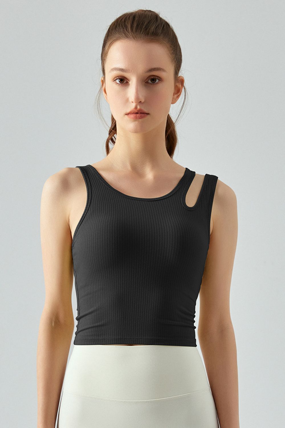 Ribbed Round Neck Sports Tank Top