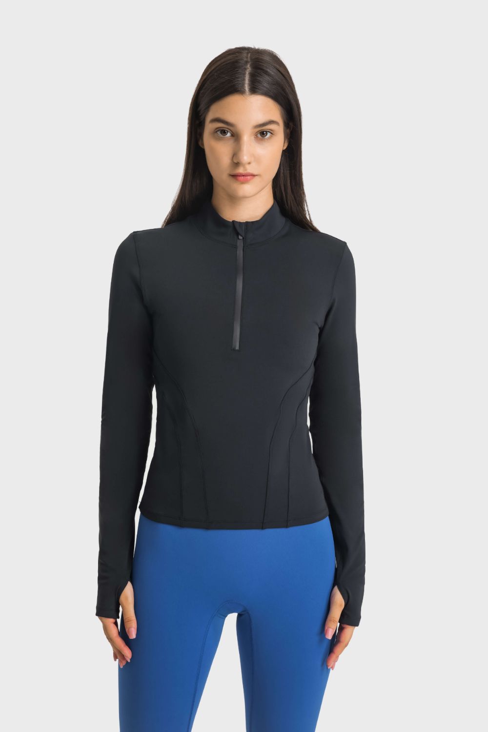 Half Zip Thumbhole Sleeve Sports Top