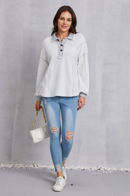 Relaxed Style with a Touch of Detail: Half Button Dropped Shoulder Sweatshirt