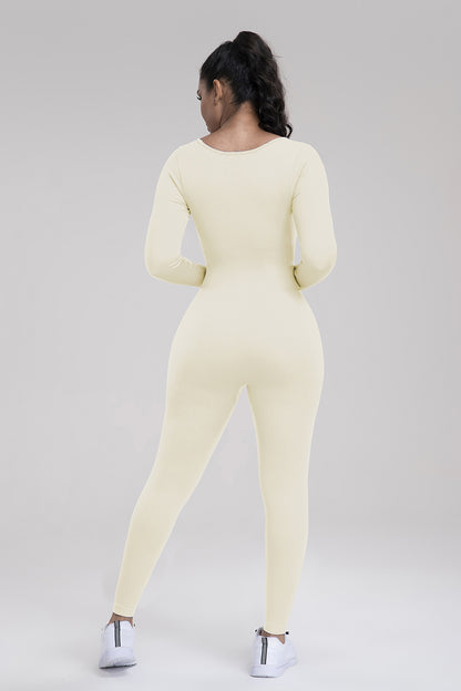 Square Neck Long Sleeve Active Jumpsuit