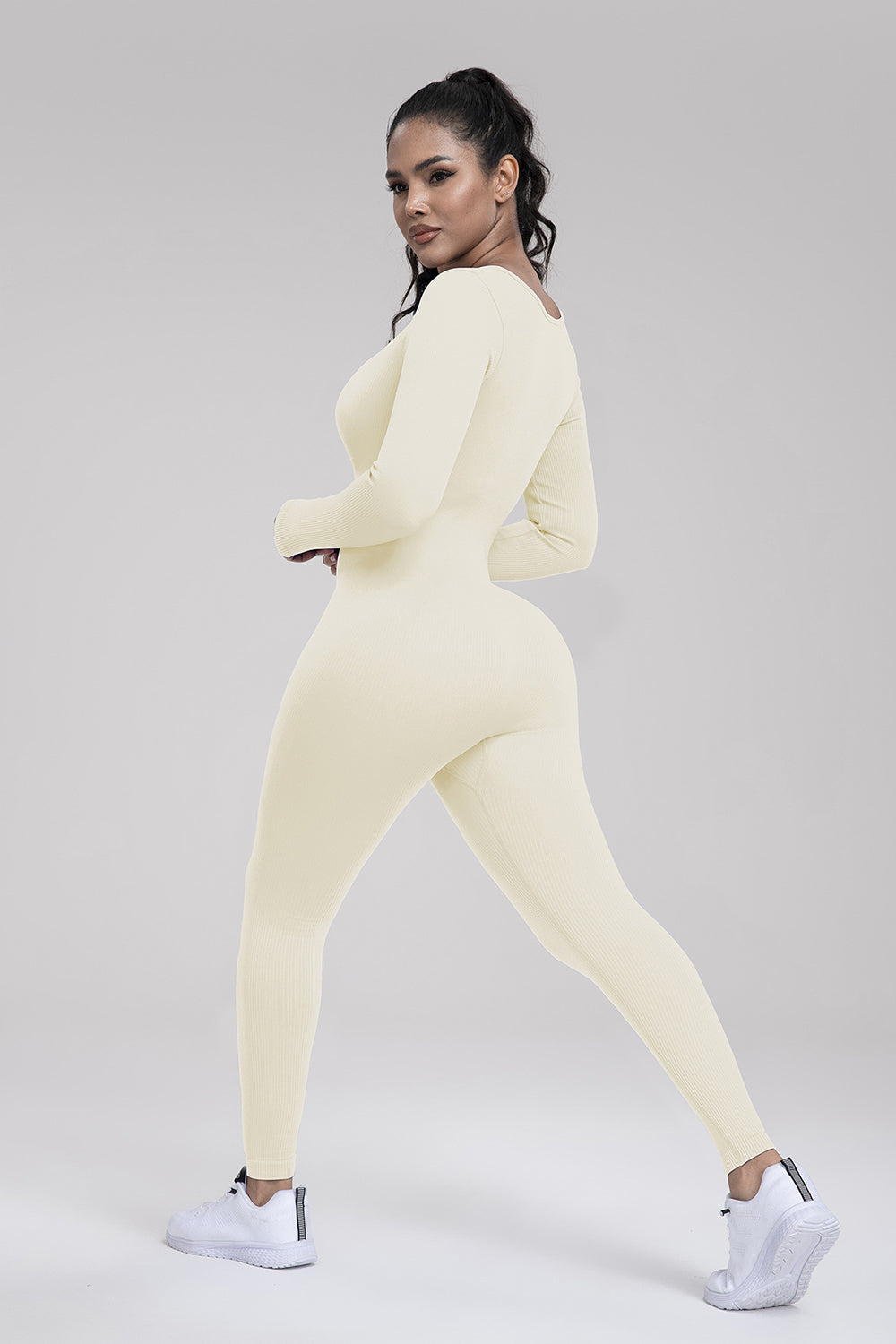 Square Neck Long Sleeve Active Jumpsuit