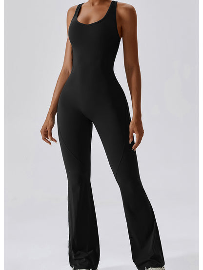 Cutout Wide Strap Bootcut Active Jumpsuit