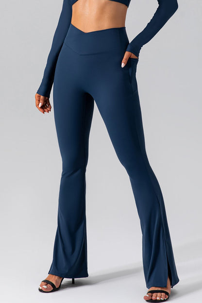 High Waist Slit Pocketed Active Pants